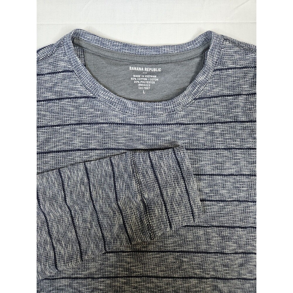Banana Republic Shirt Men's Sz Large Gray Blue Stripe Waffle Knit Long Sleeve L